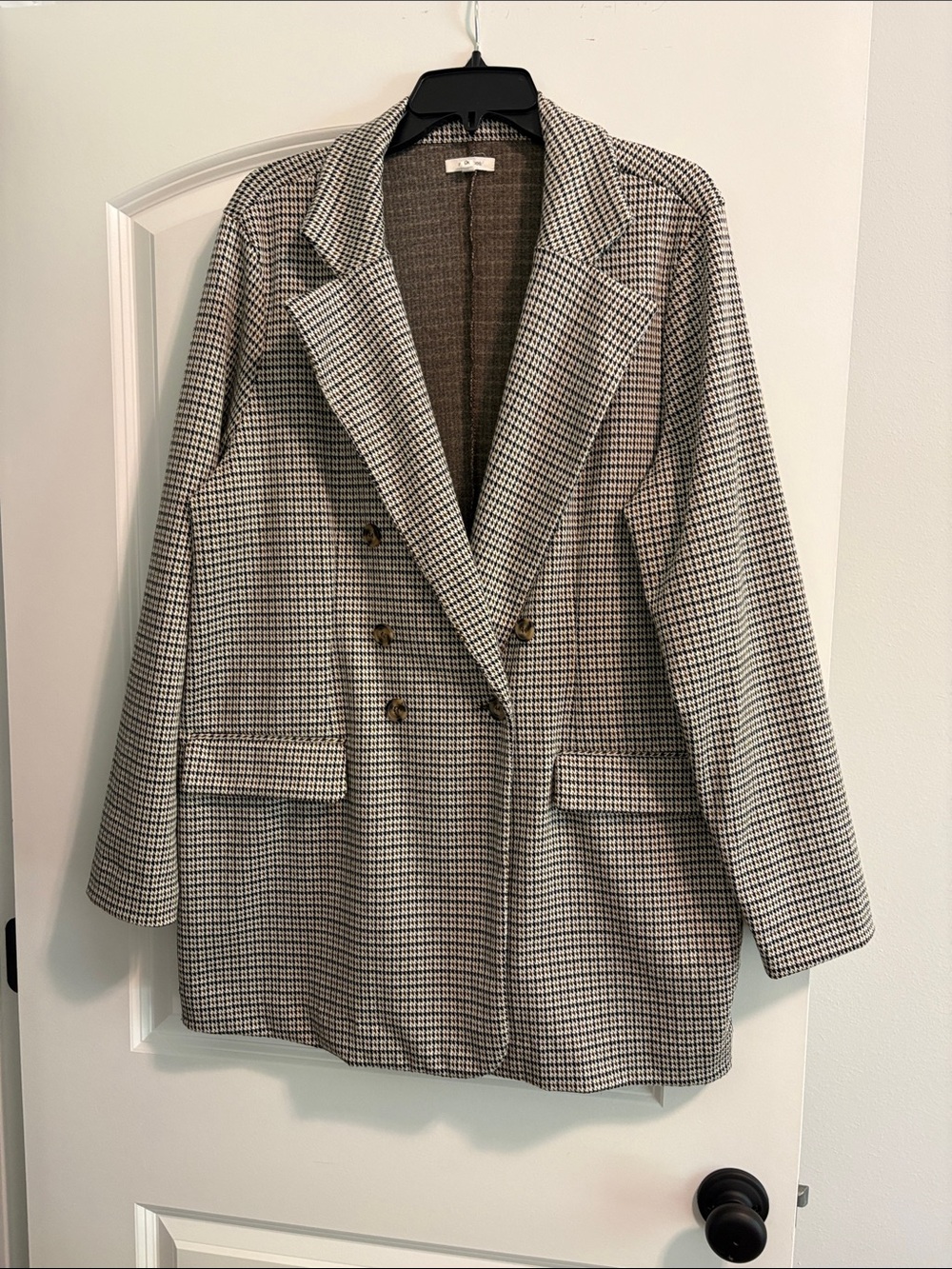 Maurices Houndstooth Double-Breasted Blazer - Beige & Black